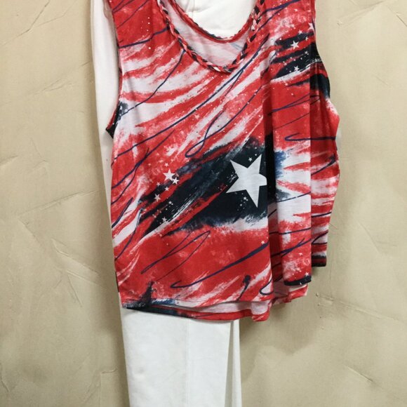 Juniper + Lime Women Sz 2X Patriotic V-neck tank top Knit red white blue Stretch - Picture 5 of 6